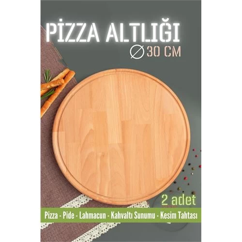 Modacar Ahşap Pizza Lahmacun Pide Sunum Ve Kesim Tahtası 30 Cm 2 Adet