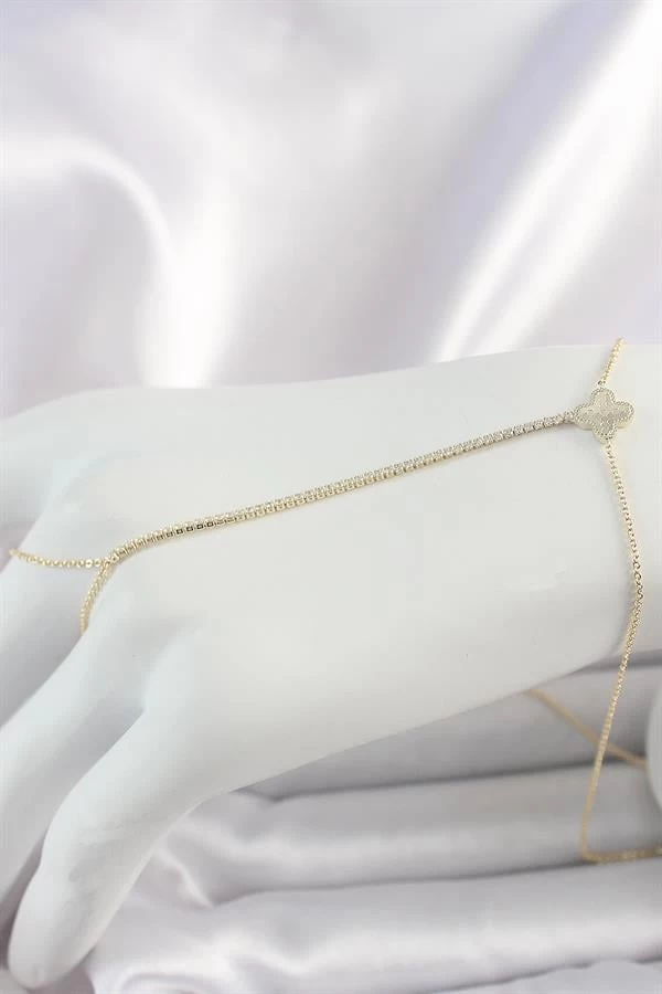 Pirinç Gold Renk Su Yolu Zirkon Taşlı Yonca Model Kadın Şahmeran