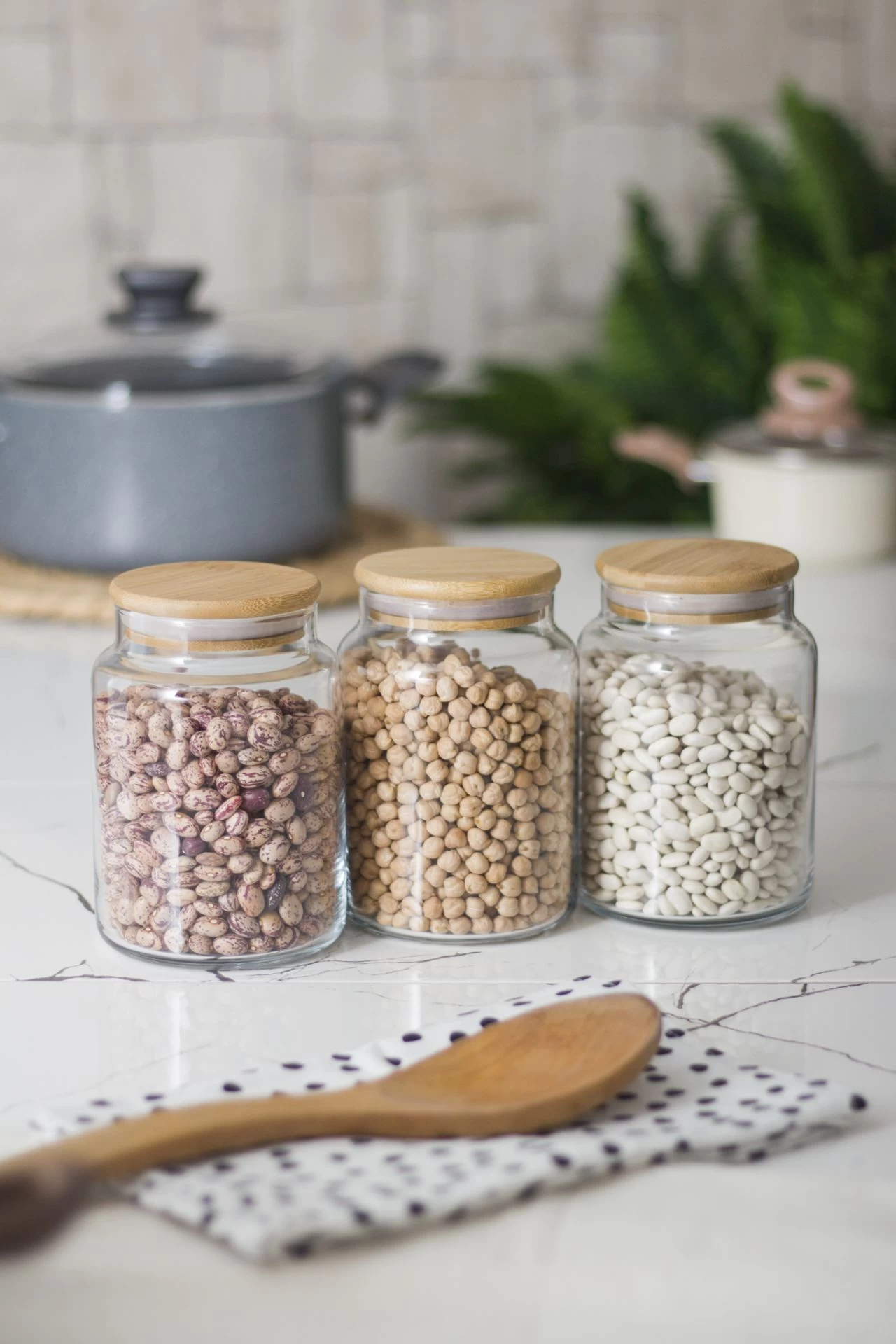 3 Lü Set Bambu Kapaklı Cam Kavanoz & Erzak Saklama Kabı 800 Ml Orta  Boy ( Vakum Kapak )