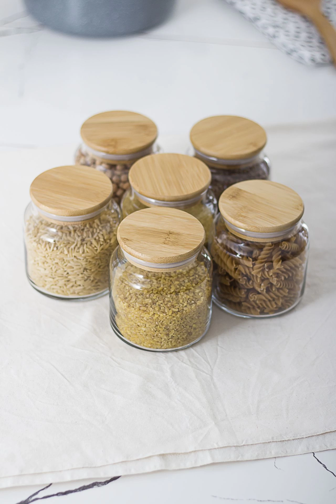 6 Lı Set Bambu Kapaklı Cam Kavanoz & Erzak Saklama Kabı 500 Ml Küçük  Boy ( Vakum Kapak )