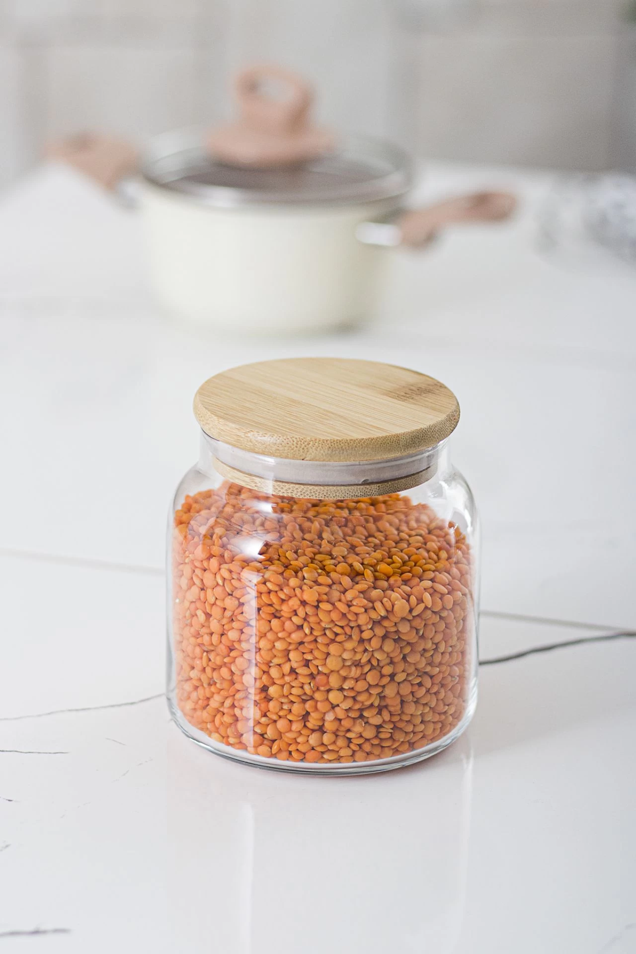 9 Lu Set Bambu Kapaklı Cam Kavanoz & Erzak Saklama Kabı 500 Ml Küçük  Boy ( Vakum Kapak )