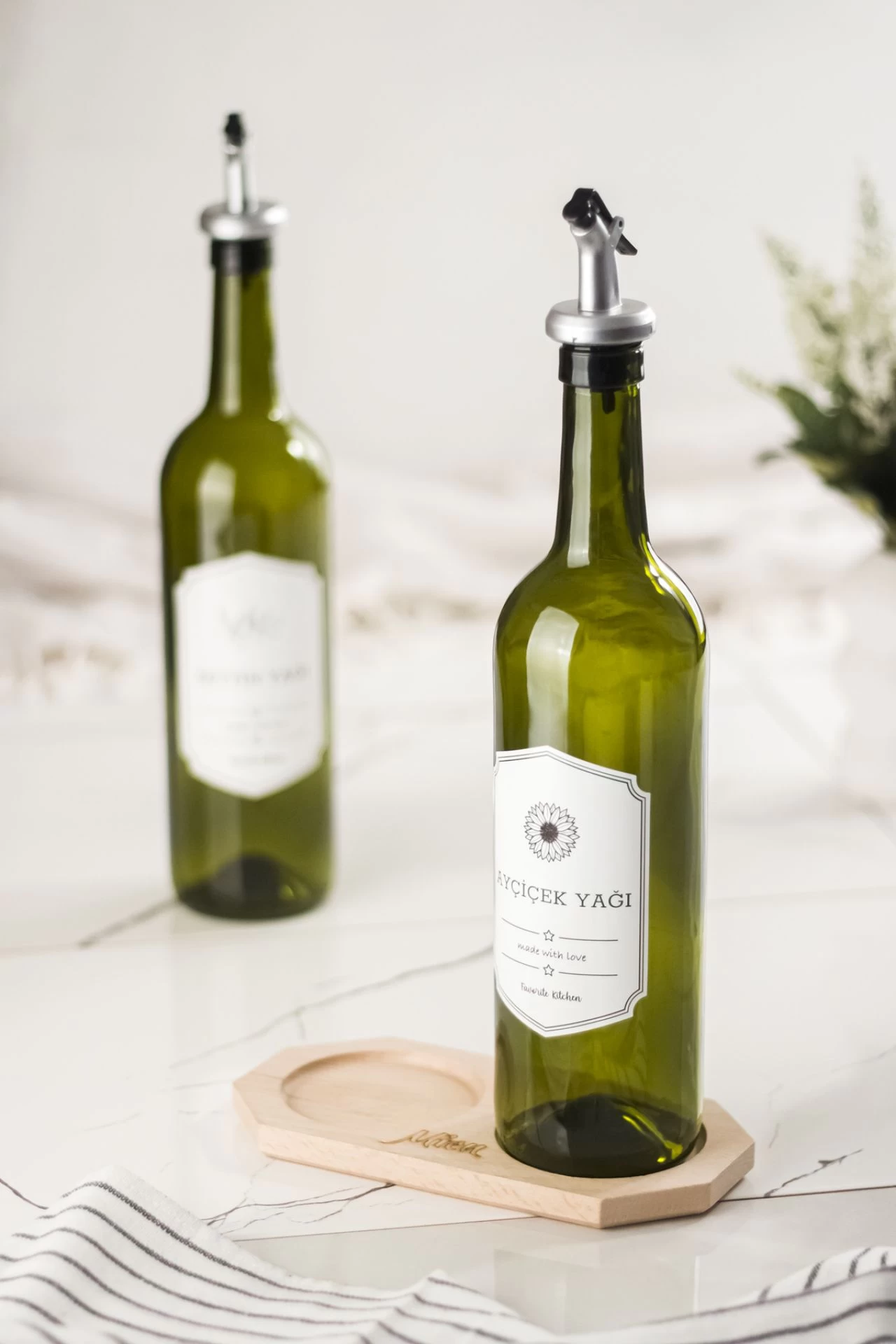 Bambu Standlı 2'li 750 Ml Zeytinyağı-sıvıyağ Şişesi Yağlık Sirkelik Seti Damlatmaz