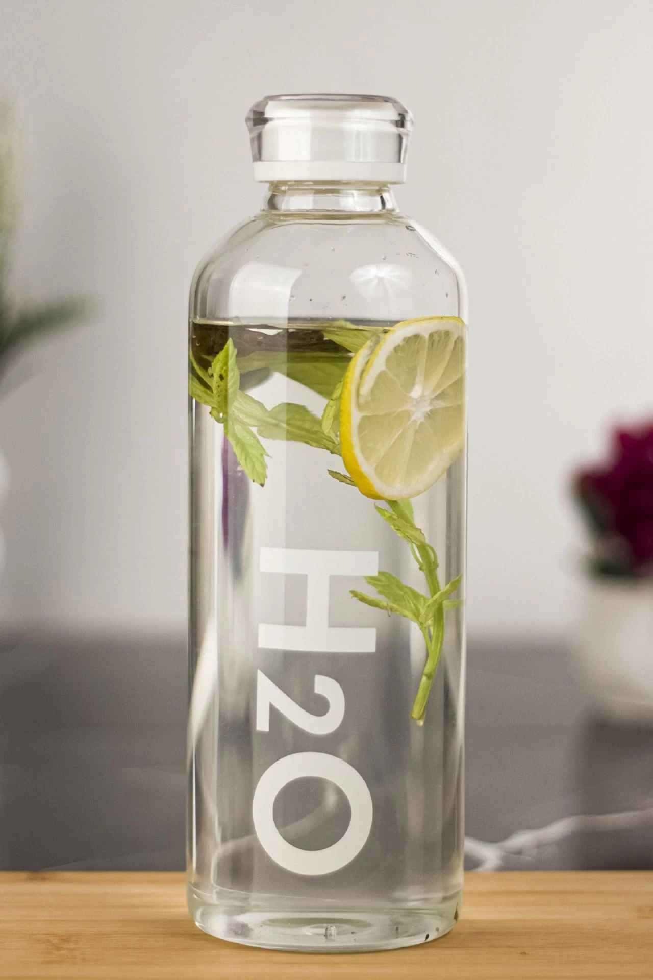 H2o Borosilikat Cam Matara Vakum Kapaklı Su Şişesi Suluk Beyaz 1000 Ml