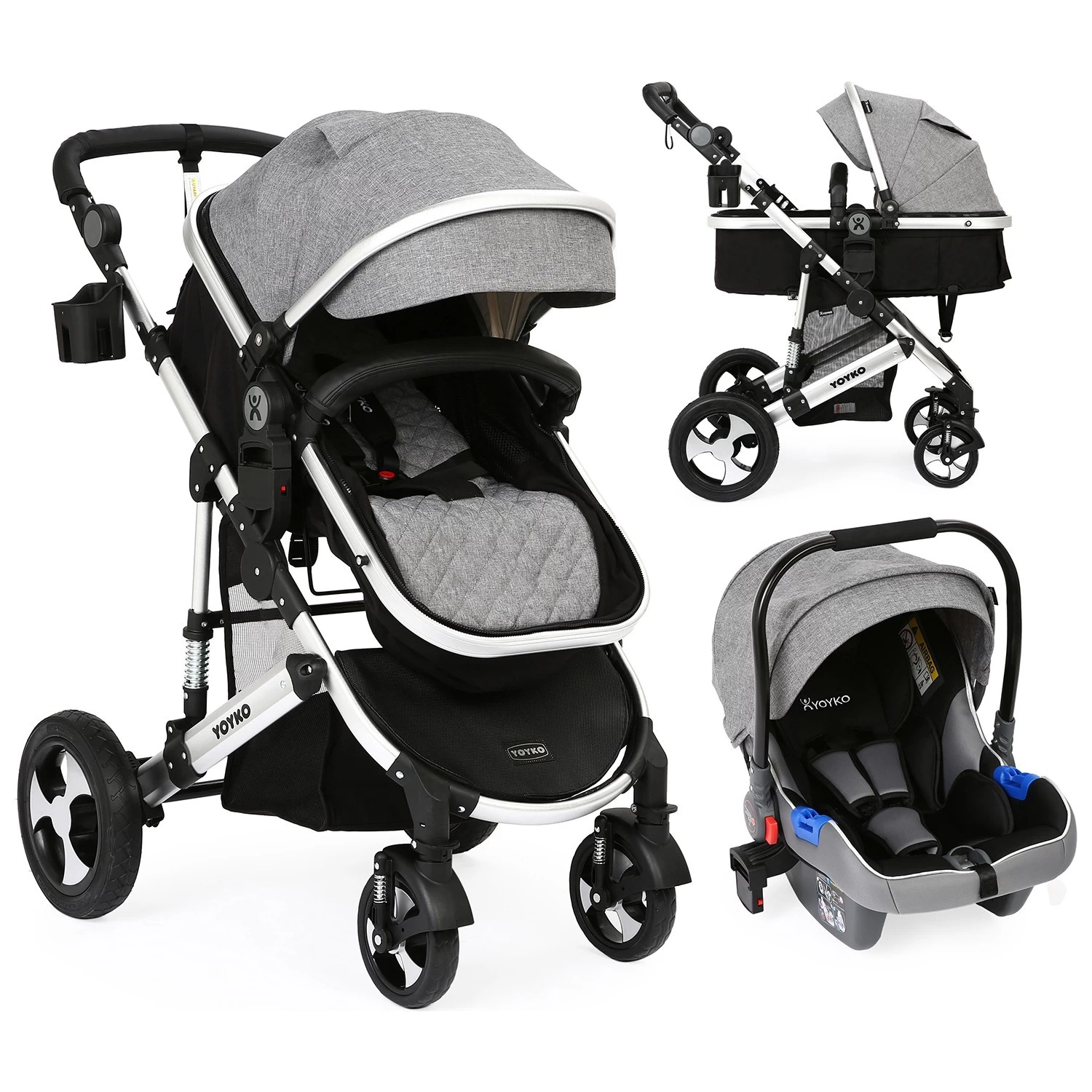 Yoyko Ultimate Travel Sistem Bebek Arabası 3 In 1 Gri Silver