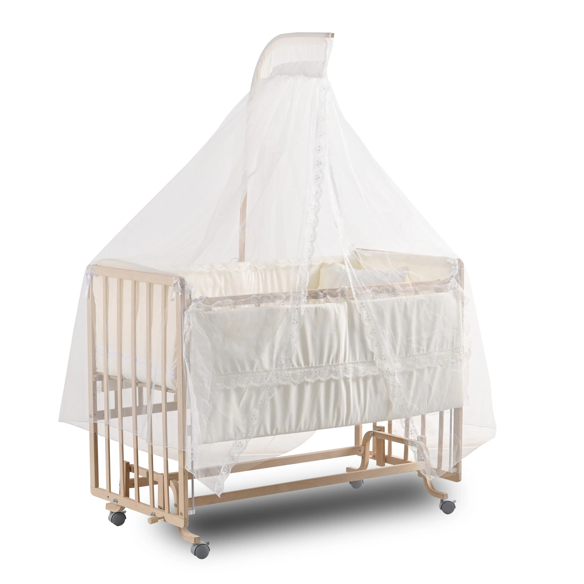 Comfymax Sallanır Anne Yanı Doğal Ahşap Beşik Ve Uyku Seti - 60x120 Cm