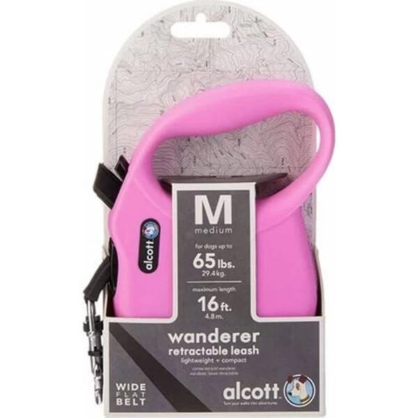 Alcott Wanderer Otomatik Şerit Köpek Gezdirme Tasması Medium Pembe 5 Mt