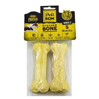 Delibon Deri Pres Kemik Köpek Ödülü Small Beyaz 12 Cm 2 Adet
