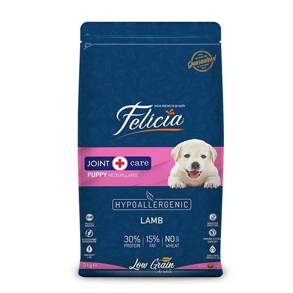 Felicia Düşük Tahıllı Hipoalerjenik Kuzu Etli Orta Ve Büyük Irk Yavru Köpek Maması 3 Kg