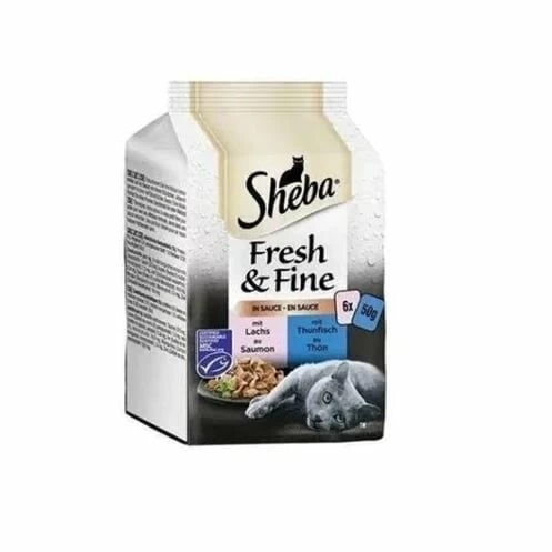 Sheba Pouch Fresh  Fine Sos İçerisinde Ton Balıklı Ve Somonlu Yetişkin Konserve Kedi Maması 6 Adet 50 Gr