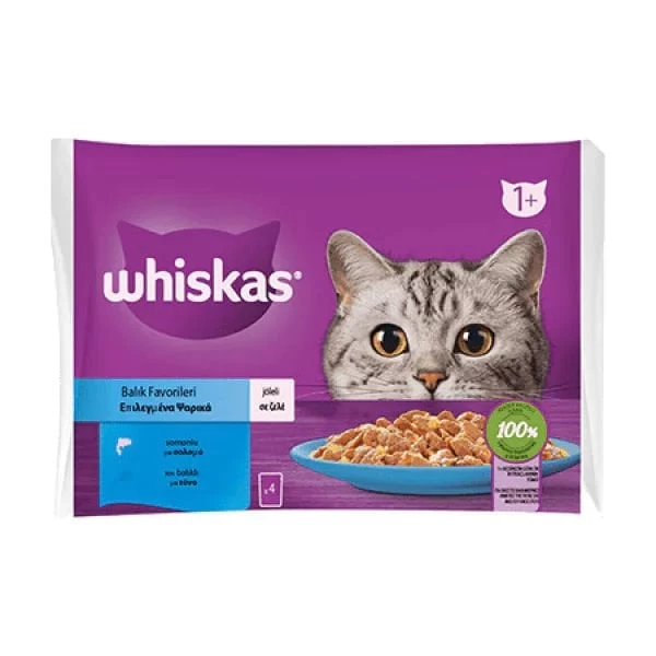 Whiskas Pouch Pure Delight Jöle İçerisinde Ton Balıklı Ve Somonlu Yetişkin Konserve Kedi Maması 4 Adet 85 Gr