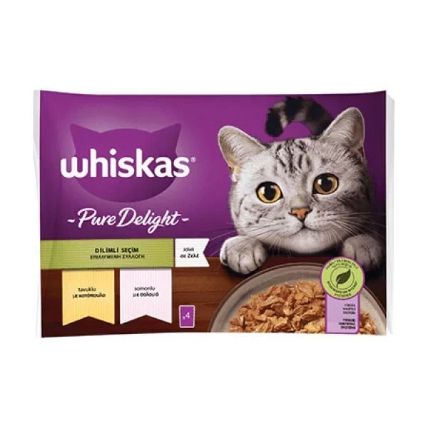 Whiskas Pouch Pure Delight Jöle İçerisinde Tavuklu Ve Somonlu Yetişkin Konserve Kedi Maması 4 Adet 85 Gr