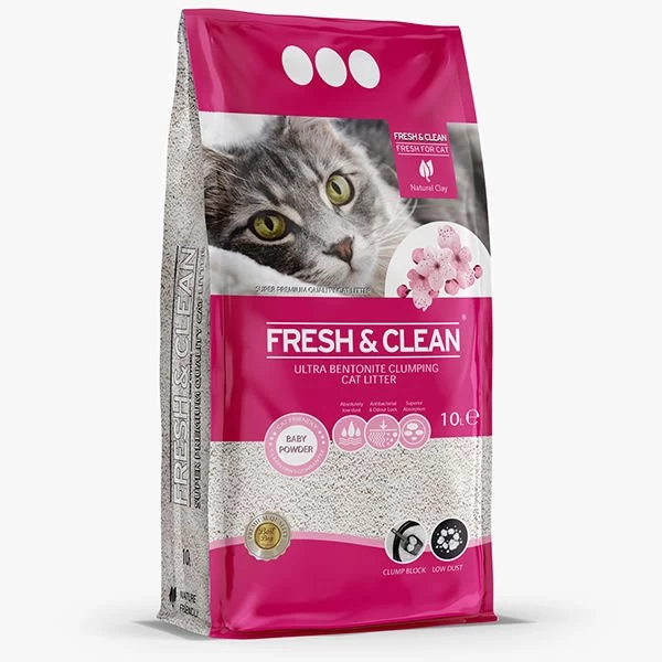 Fresh Clean Bebek Pudralı Bentonit Topaklanan Kedi Kumu 10 Lt