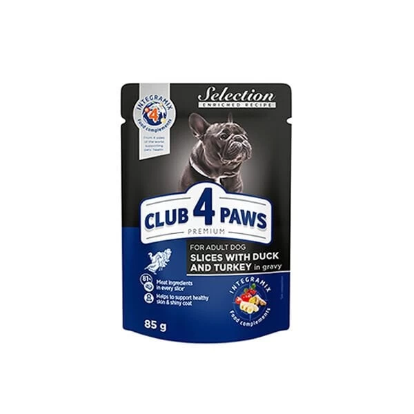 Club4paws Ördek Ve Hindili Pouch Yetişkin Konserve Köpek Maması 85 Gr