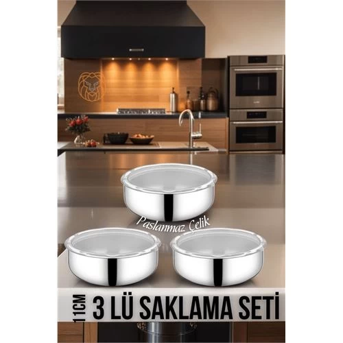 Transformacion 3 Lü Saklama Kabı Seti 11 Cm Paslanmaz Çelik 719252