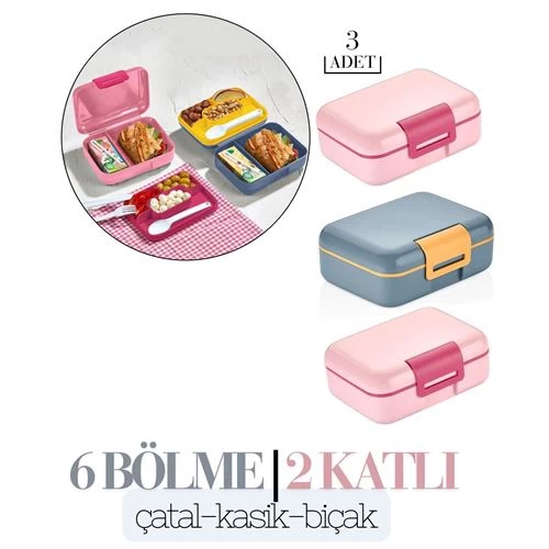 Transformacion 2 Katlı 6 Bölmeli Yemek Kabı 3 Lü Set D.tessay Design 718941