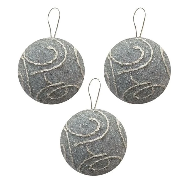 Kikajoy Gümüş Desenli Lüks Yılbaşı Ağacı Süsleme Topları 8 Cm 3'lü - 2005925-4