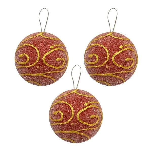 Kikajoy Kırmızı Desenli Lüks Yılbaşı Ağacı Süsleme Topları 8 Cm 3'lü - 2005925-1