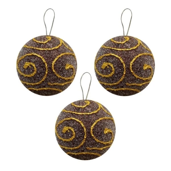 Kikajoy Kahverengi Desenli Lüks Yılbaşı Ağacı Süsleme Topları 8 Cm 3'lü - 2005925-2