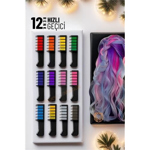 Transformacion 6 Set Geçici Saç Tebeşir Tarak Renklendirici Seti 12 Renk Landon Design