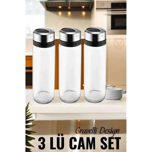 Transformacion 14 Adet 3 Lü  Cam Tuzluk Baharatlık Gravelli Elegant