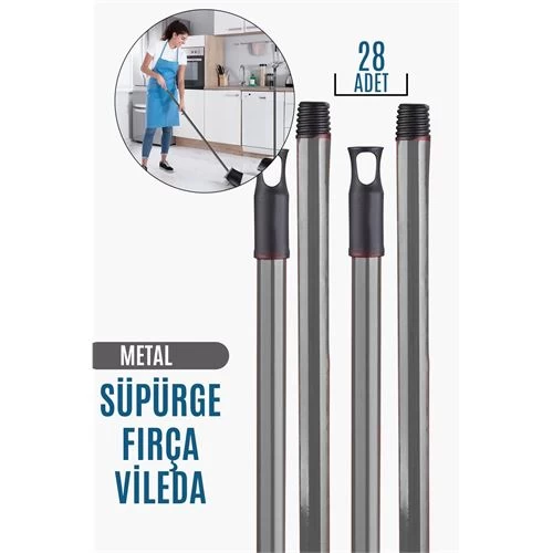 Transformacion 20+8 Adet Vidalı Fırça Süpürge Vileda Sapı Grİ