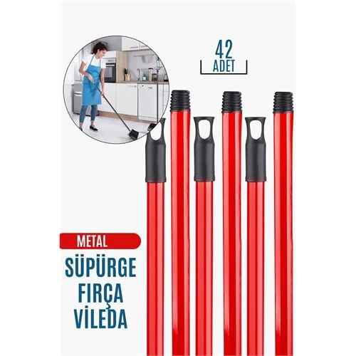 Transformacion 30+12 Adet Vidalı Fırça Süpürge Vileda Sapı Kirmizi