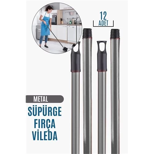 Transformacion 6+6 Adet Vidalı Fırça Süpürge Vileda Sapı Grİ