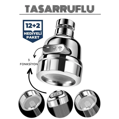 Transformacion 12+2 Adet 3 Fonksiyonlu Tasarruflu Musluk Başlığı Krom