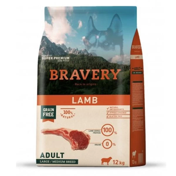 Bravery Orta Ve Büyük Irk Kuzulu Tahılsız Yetişkin Köpek Maması 12 Kg