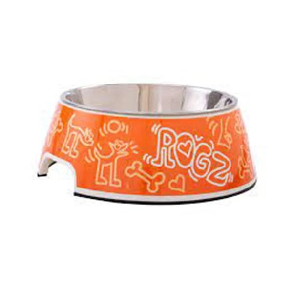 Rogz Bowlz Bubble Doodle Karışık Desenli Kedi Ve Köpek Mama Ve Su Kabı Turuncu Large 700 Ml