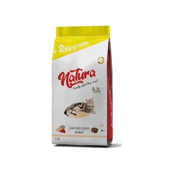 Natura Somonlu Hamsili Ve Yaban Mersinli Düşük Tahıllı Kısırlaştırılmış Kedi Maması 8 Kg+2 Kg Hediye