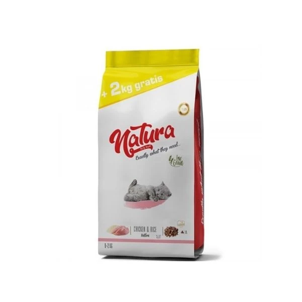 Natura Tavuklu Düşük Tahıllı Tavuk & Pirinç Yavru Kedi Maması 8+2 Kg