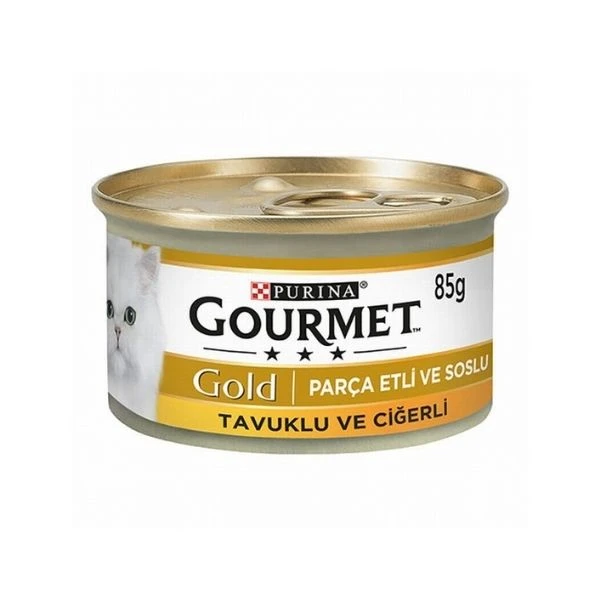 Purina Gourmet Gold Parça Etli Soslu Tavuklu Ciğerli Yetişkin Kedi Konservesi 85 Gr