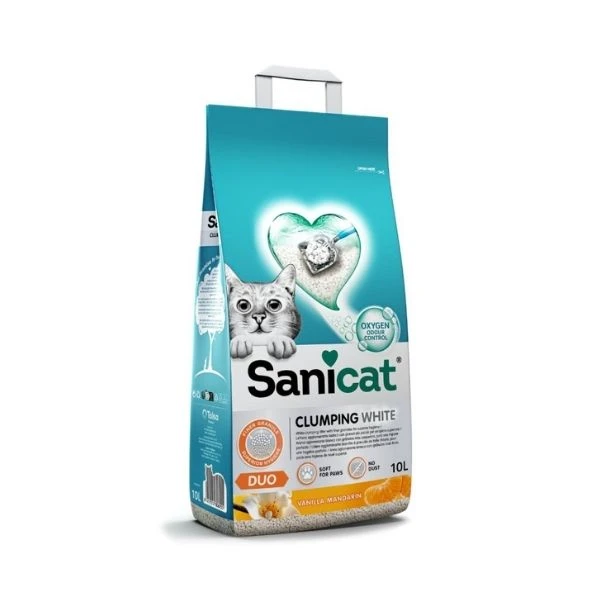 Sanicat Duo Clumping White Mandalina Ve Vanilya Kokulu Oksijen Kontrollü Bentonit Kedi Kumu 10 Lt