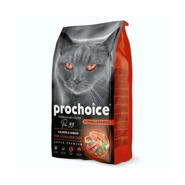 Pro Choice 33 Hypoallergenic Somonlu Ve Karidesli Düşük Tahıllı Kısırlaştırılmış Kedi Maması 2 Kg