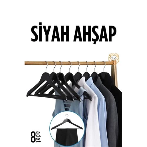 Transformacion Elbise Askısı Siyah Ahşap 8 Adet 720179