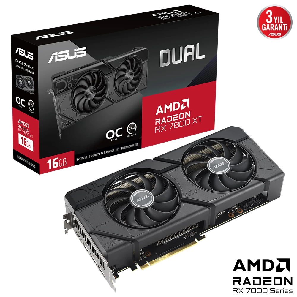 Asus Dual-rx7800xt-o16g Rx 7800 Xt 16gb Gddr6 Hdmi 3xdp 256bİt
