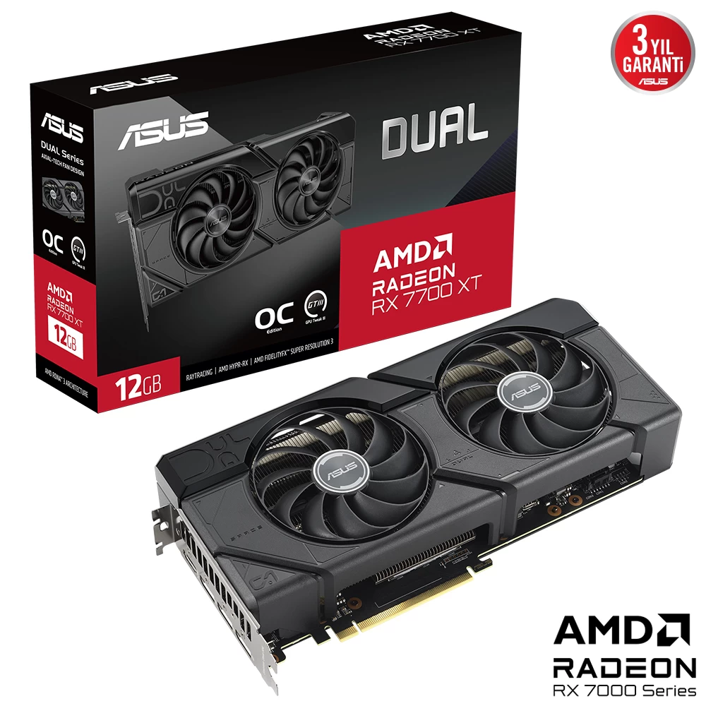 Asus Dual-rx7700xt-o12g Rx 7700 Xt 12gb Gddr6 Hdmi Dp 192bİt