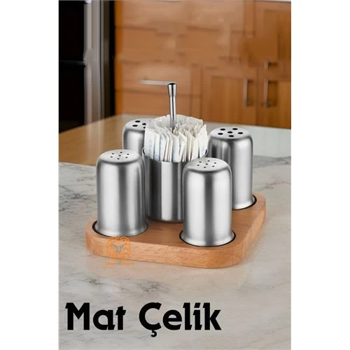 Transformacion 5 Li Mat Çelik Tuz Karabiber Pulbiber Şekerlik Kürdanlık 720403