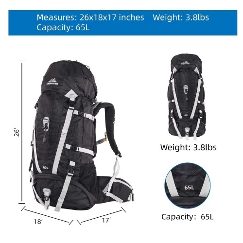 Quickup Hiking Sırt Çantası 65 Litre-sİyah