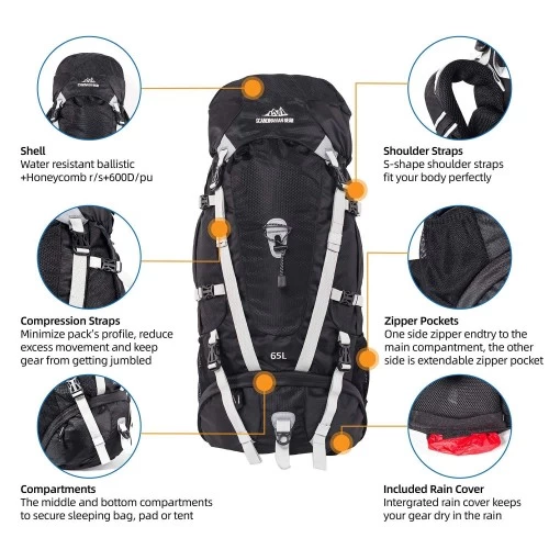 Quickup Hiking Sırt Çantası 65 Litre-sİyah