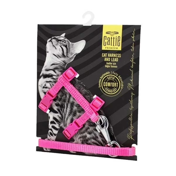Cattie Kedi Göğüs Ve Gezdirme Tasma Takımı Pembe 1x25-40 Cm