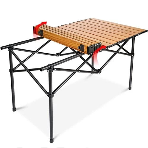 Family Xl Katlanabilir Alüminyum Kamp Masası - Ahşap Desen (120x55x68)